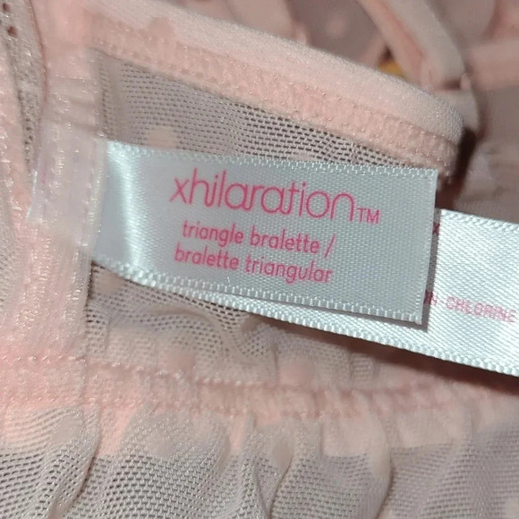 LARGE Xhiliration Flocked Dot Ruffle‎ Wire Free Lace Bralette DayDream Pink NWT - Picture 9 of 13